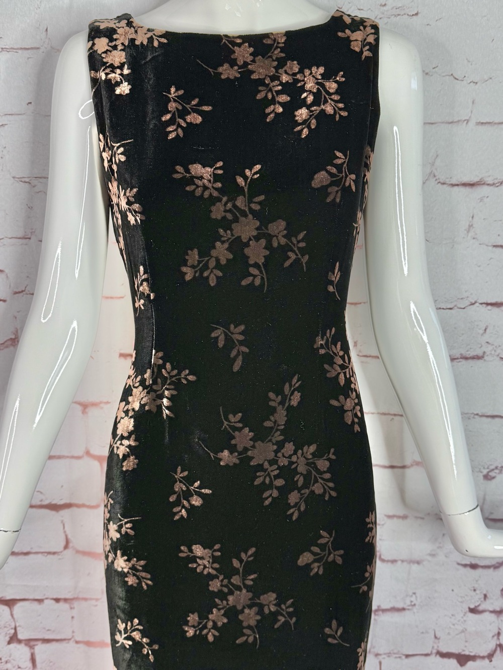 JONES NY EVENING 6P Black & Brown Velvet Design Sleeveless Sheath Midi Dress - Picture 16 of 16